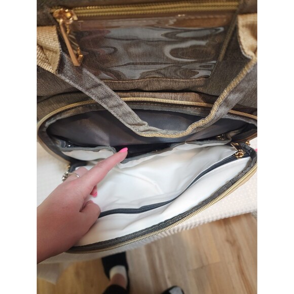 Baby Gray Large Diaper Bag Backpack Insulated Playpen Changing Pad Travel 3 In 1 - Picture 8 of 16